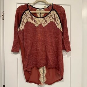 BKE Red Lace Accent Blouse